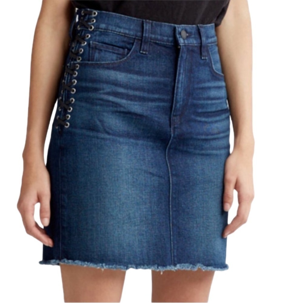HUDSON Lulu Side Lace-up Jean Skirt w/ Distressed Hem in Deep Dark Blue Sz 28